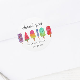 Cute Colorful Popsicle Party Thank You Card Classic Round Sticker