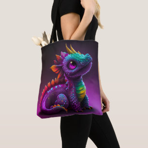 Cute Colorful Purple Dragon Lizard Artwork   Tote Bag