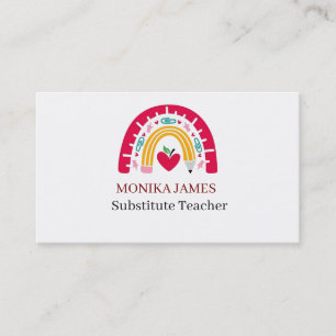 Cute Colorful Rainbow Substitute Teacher Business Card