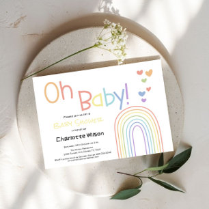 Cute Colorful Rainbow with Hearts Baby Shower Invitation