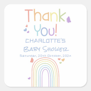 Cute Colorful Rainbow with Hearts Baby Shower Square Sticker