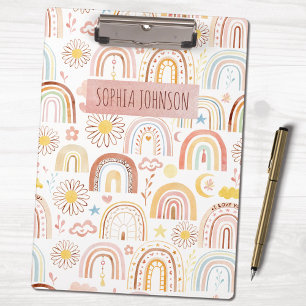 Cute Colorful Rainbows and Daisy Flowers Abstract Clipboard
