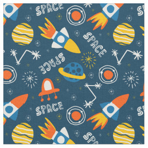 Cute Colorful Space Adventures Pattern Fabric