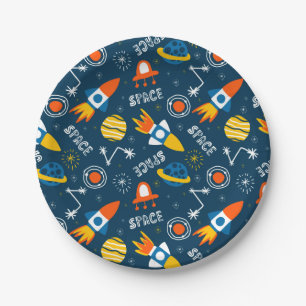 Cute Colorful Space Adventures Pattern Paper Plate