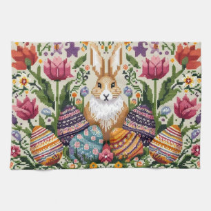 Cute/Colorful Spring/Easter fair isle  Tea Towel