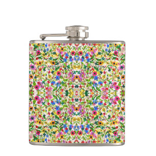 Cute colorful spring floral flowers hip flask