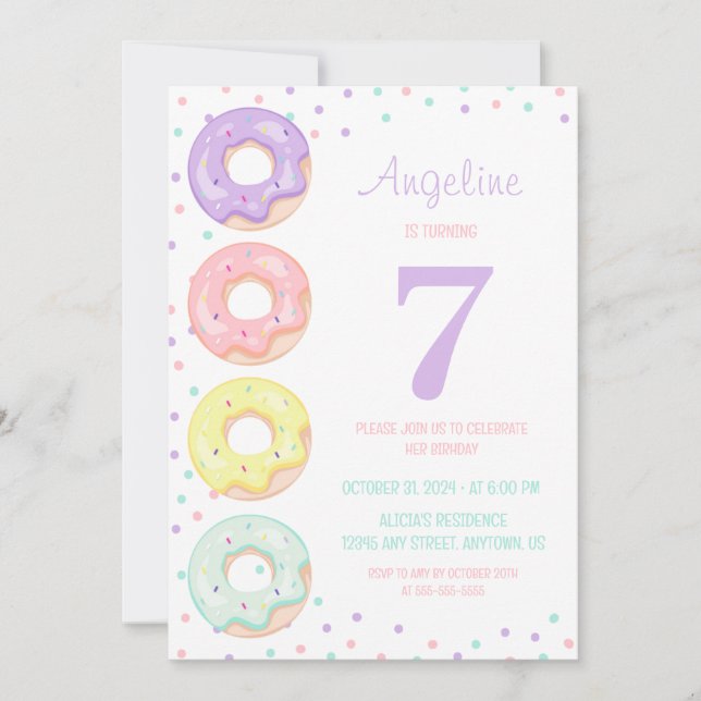 Cute Colorful Sprinkle Donuts Kids Birthday Invitation (Front)