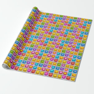 Cute Colorful Summery Square Heart Tiles Pattern Wrapping Paper