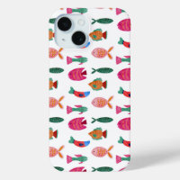 Cute Colorful Tiny Fish Drawing Seamless Pattern