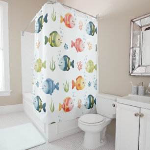 Cute Colorful Tropical Fish Pattern Shower Curtain