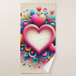 Cute Colorful Valentines heart Mug Bath Towel