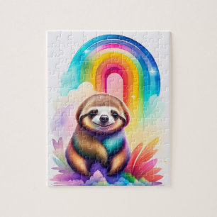 Cute Colorful Watercolor Baby Sloth Jigsaw Puzzle