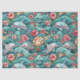 Cute Colorful Watercolor Floral Dolphins Decoupage Tissue Paper