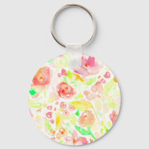 Cute colorful watercolor floral pattern key ring