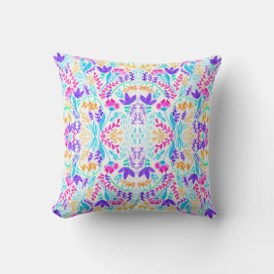 Cute colorful watercolor flowers cushion
