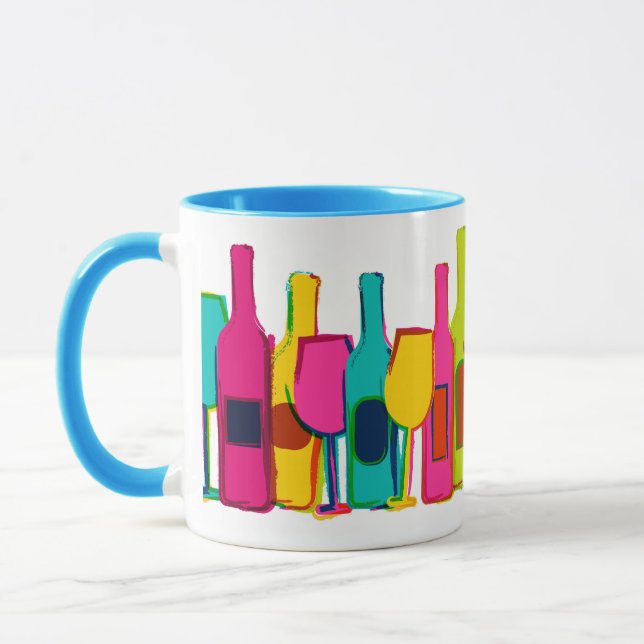 Cute colorful wine bottles pattern mug (Left)