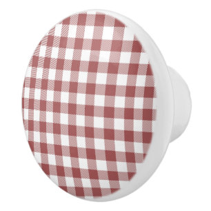 Cute colors red and white texture plaid dresser ceramic knob