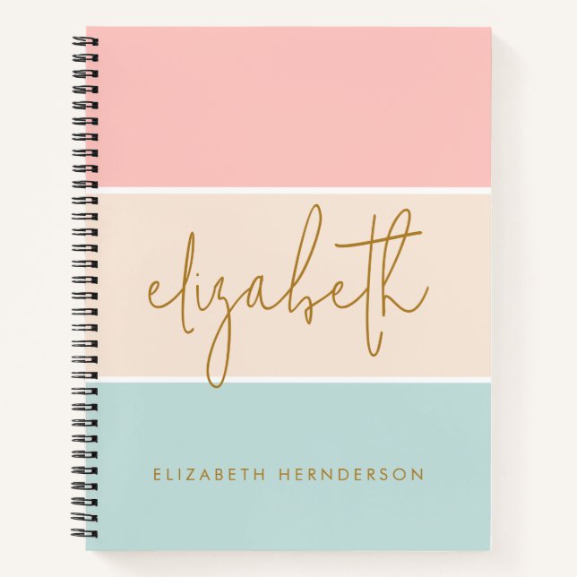 Cute Colour Block Pastel Pink Yellow Blue Stripe Notebook (Front)