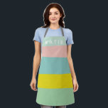 Cute Colour Block Stripes in Minty Pastels Apron<br><div class="desc">Cute,  bright and colourful! This simple pattern features colour blocked shapes in a trendy palette of candy pastels including mint green,  aqua,  pink,  and yellow. Personalised it with your name!</div>
