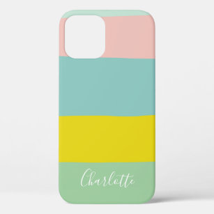 Cute Colour Block Stripes in Minty Pastels iPhone 12 Case