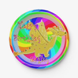 Cute Colour Dragon customisable Name Paper Plate