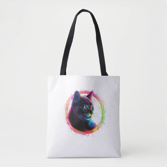 cute colour full cat design  tote bag (Front)