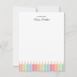 Cute Colour Pencils Note From Teacher Note Card