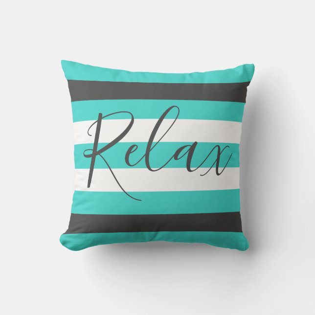 Cute Colour Striped Grey and Blue Pattern With Tex Cushion (Front)
