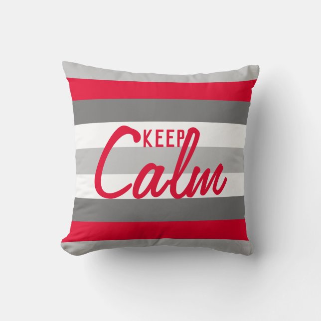 Cute Colour Striped Grey and Red With Text Cushion (Front)
