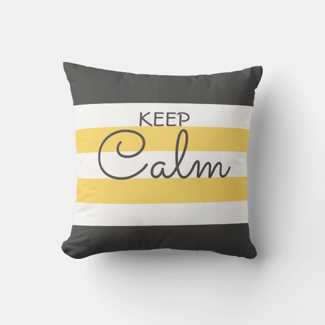 Cute Colour Striped Grey and Yellow With Text  Cushion (Front)
