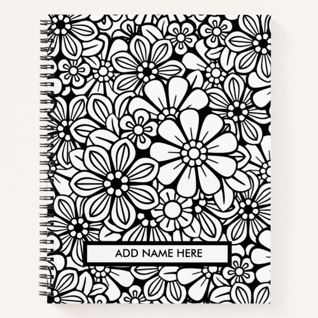 Cute Colour the Cover Floral Black and White  Notebook (Front)