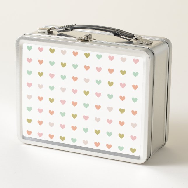 Cute coloured hearts metal lunch box (Front)