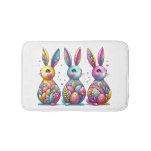 Cute, colourful 3 Easter bunny Bath Mat