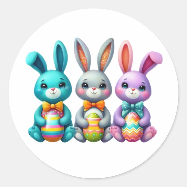 Cute, colourful 3 Easter bunny Classic Round Sticker (Front)