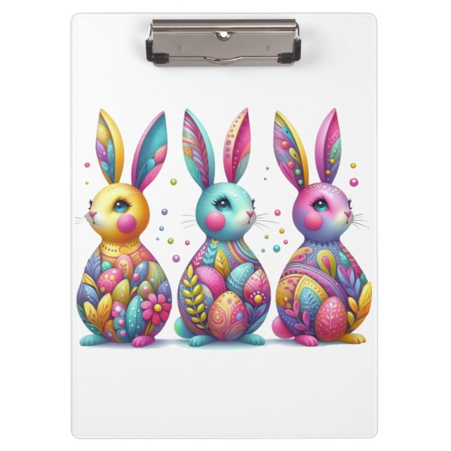 Cute, colourful 3 Easter bunny Clipboard (Front)