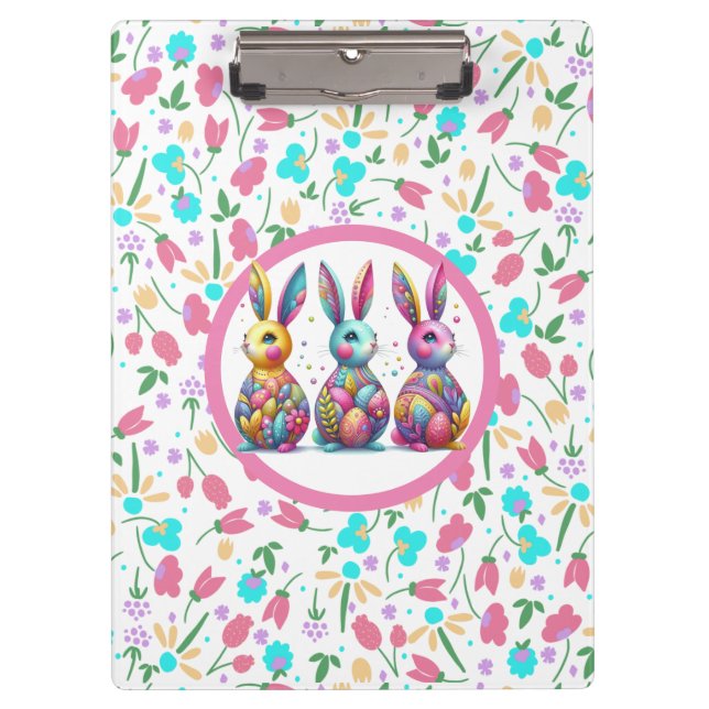Cute, colourful 3 Easter bunny Clipboard (Front)