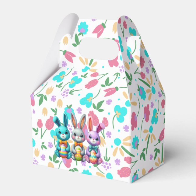 Cute, colourful 3 Easter bunny Favour Box (Front Side)
