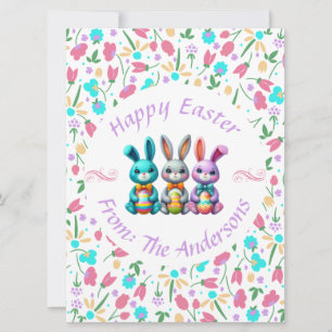 Cute, colourful 3 Easter bunny Holiday Card