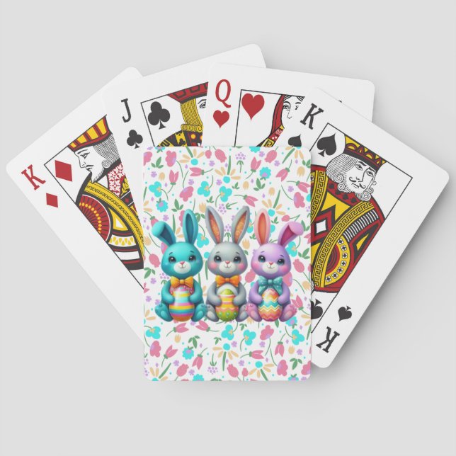 Cute, colourful 3 Easter bunny Playing Cards (Back)