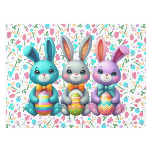 Cute, colourful 3 Easter bunny Tablecloth (Front (Horizontal))
