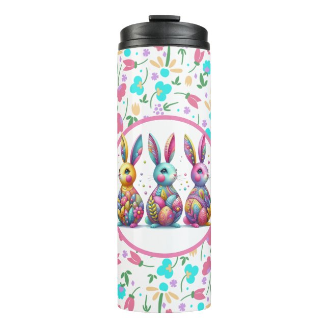 Cute, colourful 3 Easter bunny Thermal Tumbler (Front)