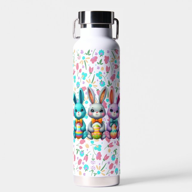 Cute, colourful 3 Easter bunny Water Bottle (Front)