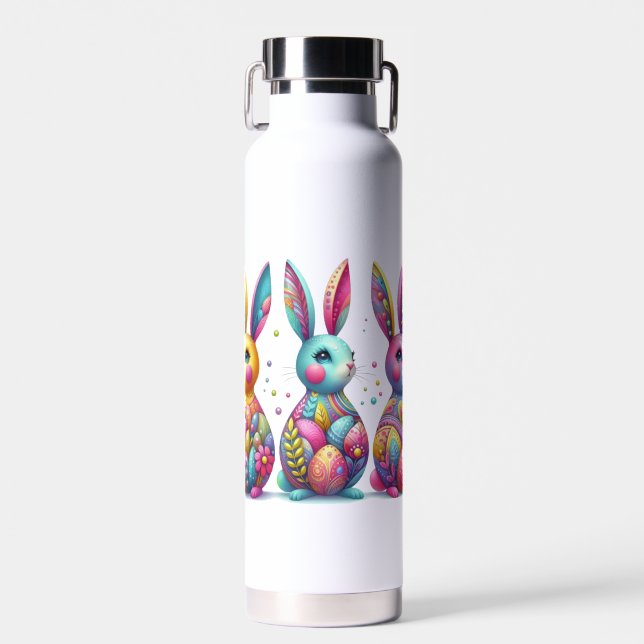 Cute, colourful 3 Easter bunny Water Bottle (Front)