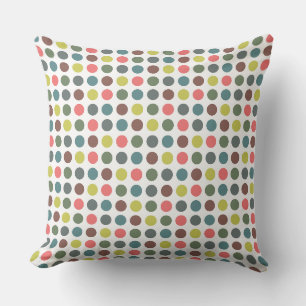 Cute colourful 70s pattern with polka dots cushion