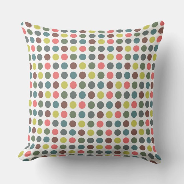 Cute colourful 70s pattern with polka dots cushion (Front)
