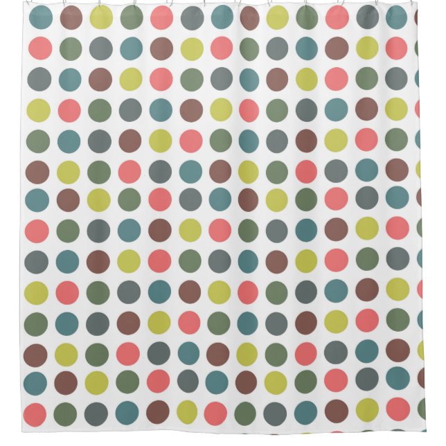Cute colourful 70s pattern with polka dots shower curtain (Front)