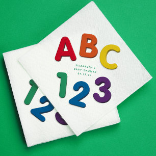 Cute colourful ABC 123 neutral baby shower Napkin