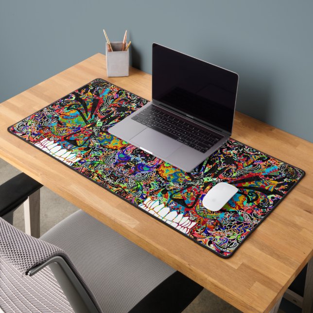Cute Colourful abstract angry skull Desk Mat (Office 2)