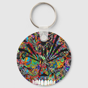 Cute Colourful abstract angry skull Key Ring