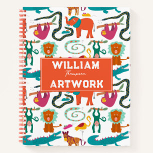 Cute Colourful Abstract Animals Kids Artwork Sketc Notebook